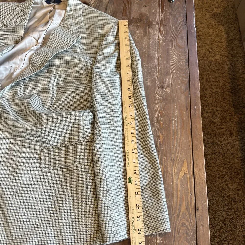 Brooks Brothers 346 Blazer Mens Size 42R Silk Linen Wool Sport Coat Tan Plaid